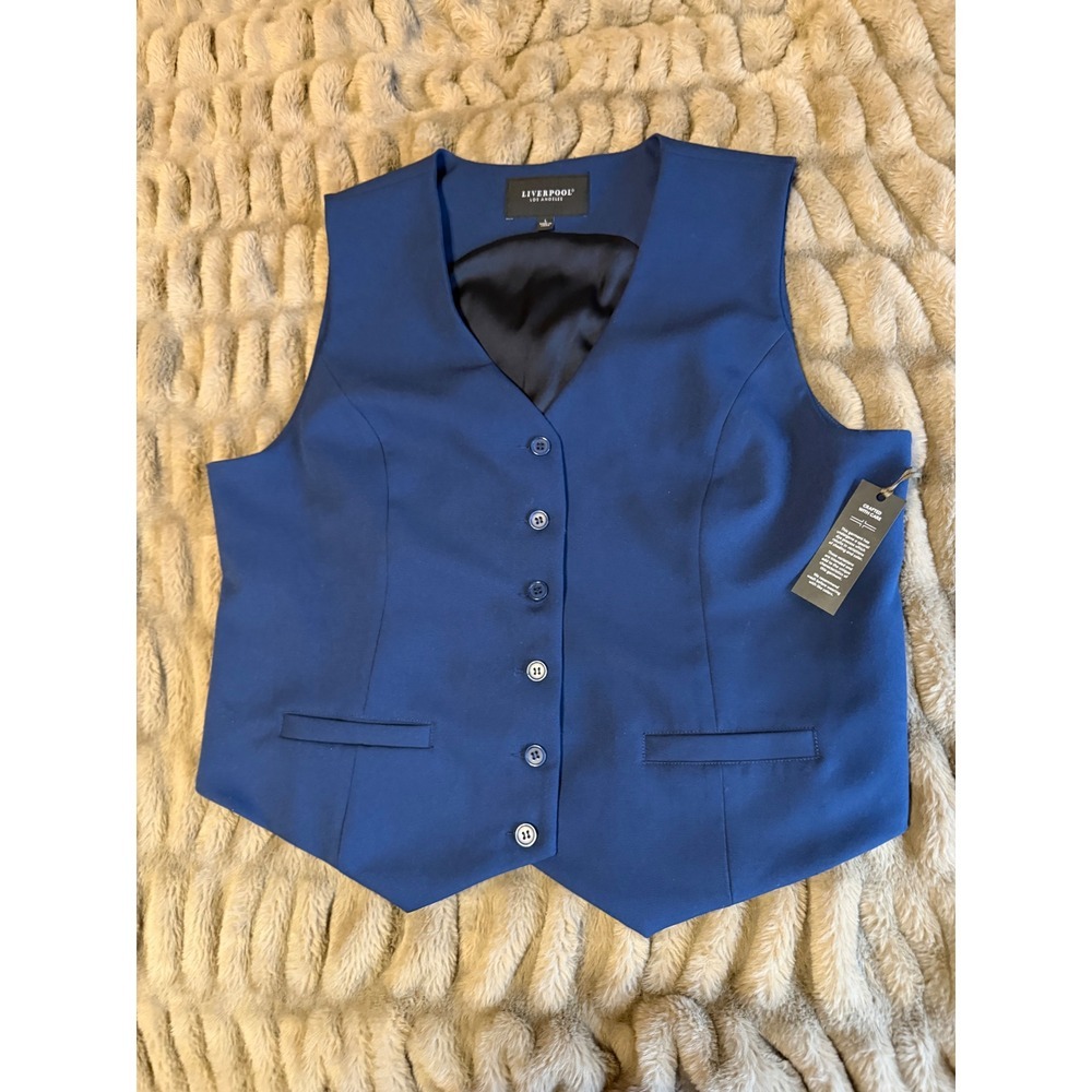 Liverpool Los Angeles Blue Tailored Button Up Vest‎ Size L Preppy Dark Academia